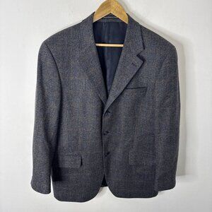 S. Cohen Wool Cashmere Men 42 Gray Blue Check Blazer Sports Coat 3 Button